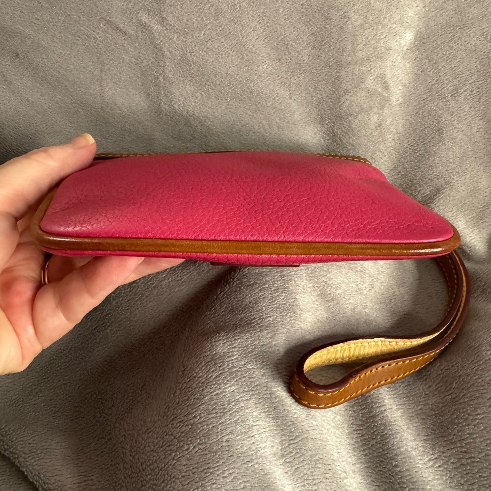 Dooney & Bourke Pink Leather Wristlet with Brown Trim - Picture 4 of 6